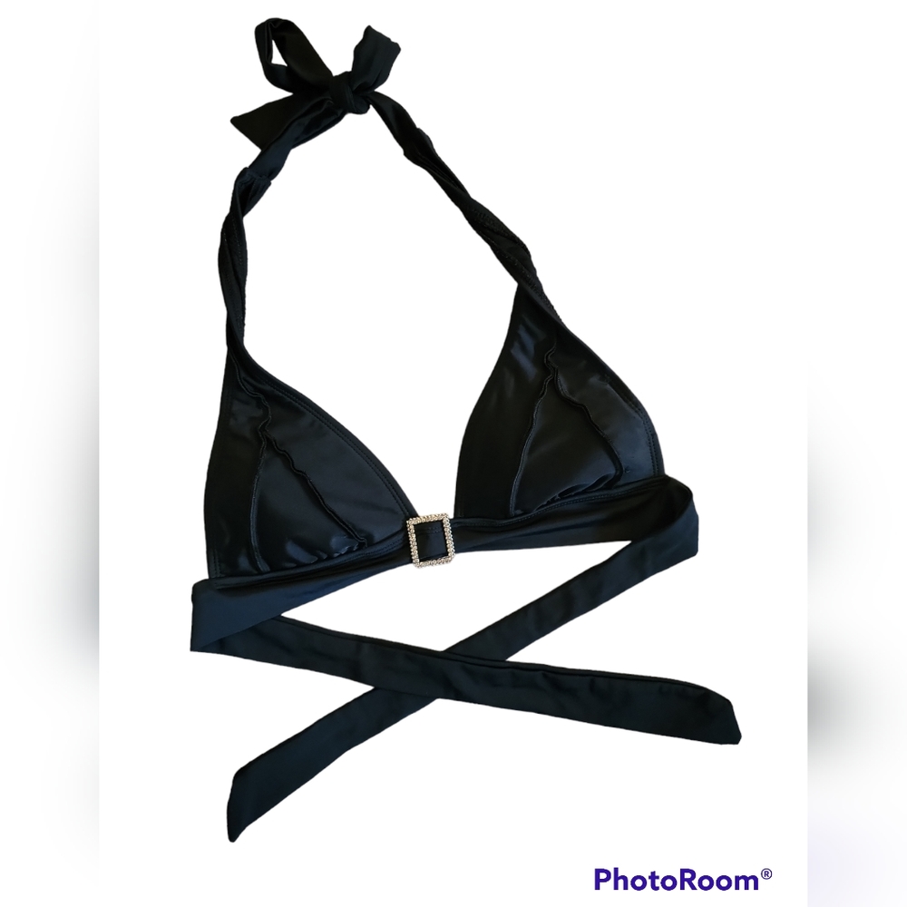 🌺InMocean Black Halter Bikini Top with Rhinestone Buckle Sz M🌺